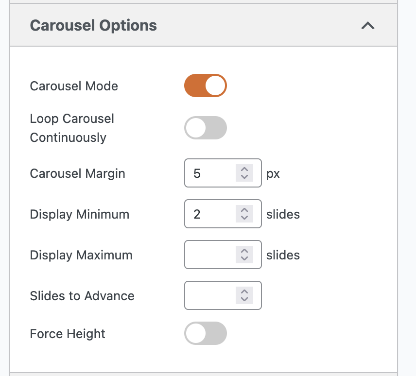 Carousel settings