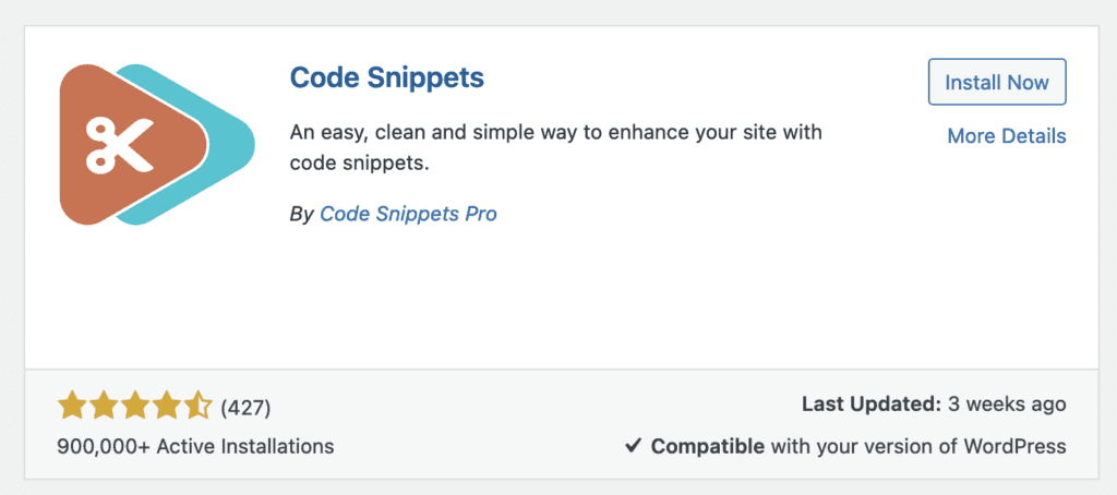 Install the Code Snippets plugin to solve the Incompatible Archive message