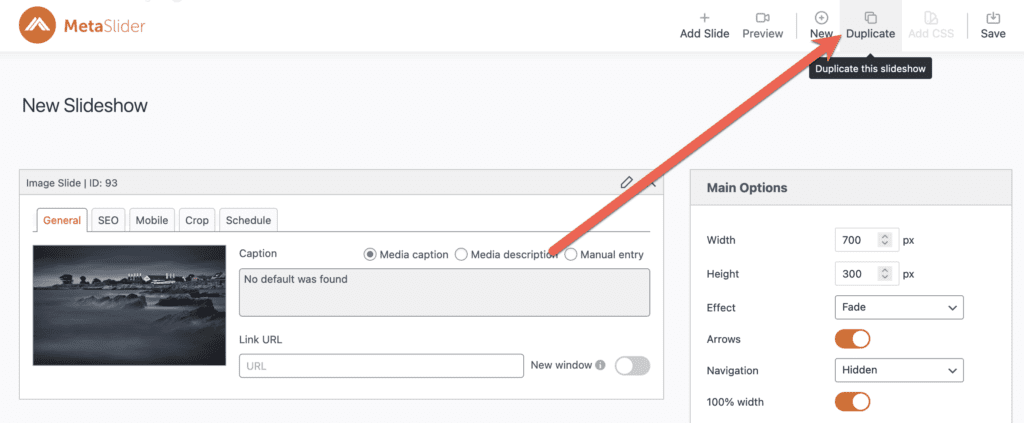 Duplicate a MetaSlider slideshow