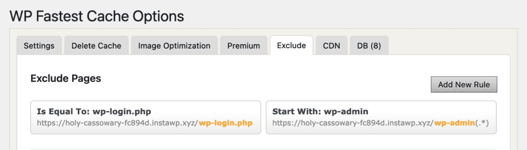 WP Fastest Cache exclude pages