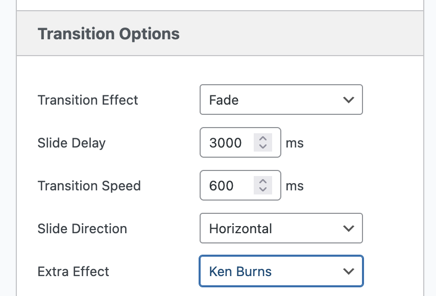 Transition effects for MetaSlider slideshows