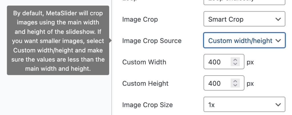 Image crop settings