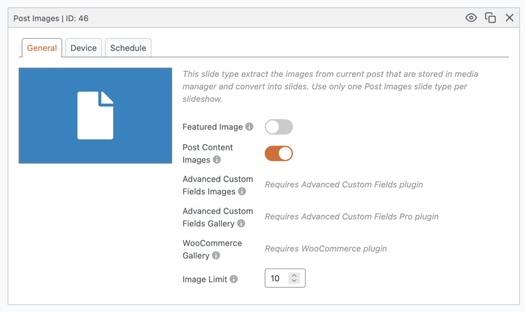Post Images slide type