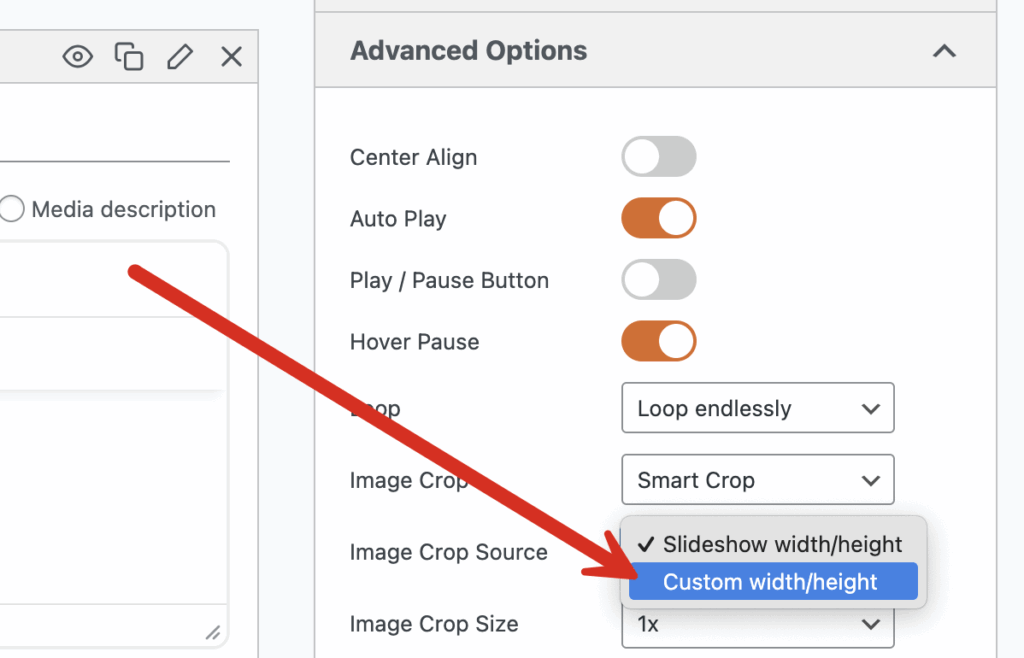 Custom width and height