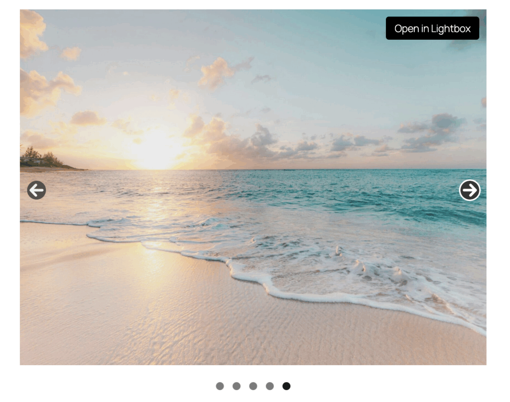 "Open in Lightbox" button appears on a slideshow