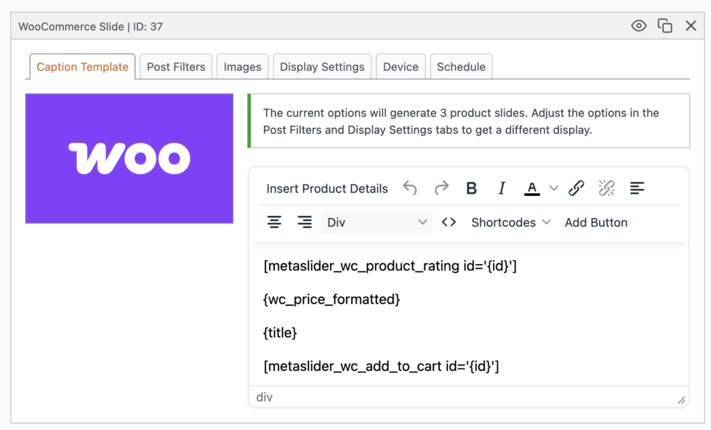 WooCommerce slideshow