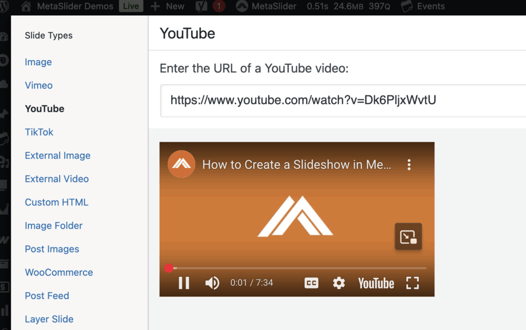 Add a new YouTube slide