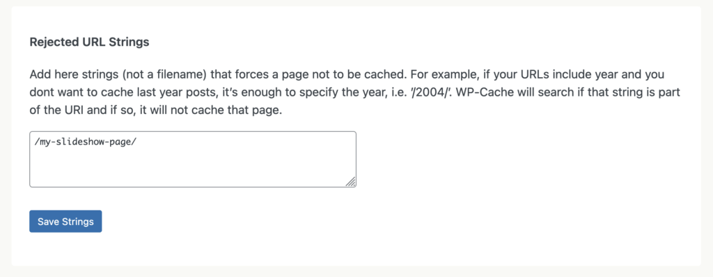 Rejected URL Strings in WP Super Cache
