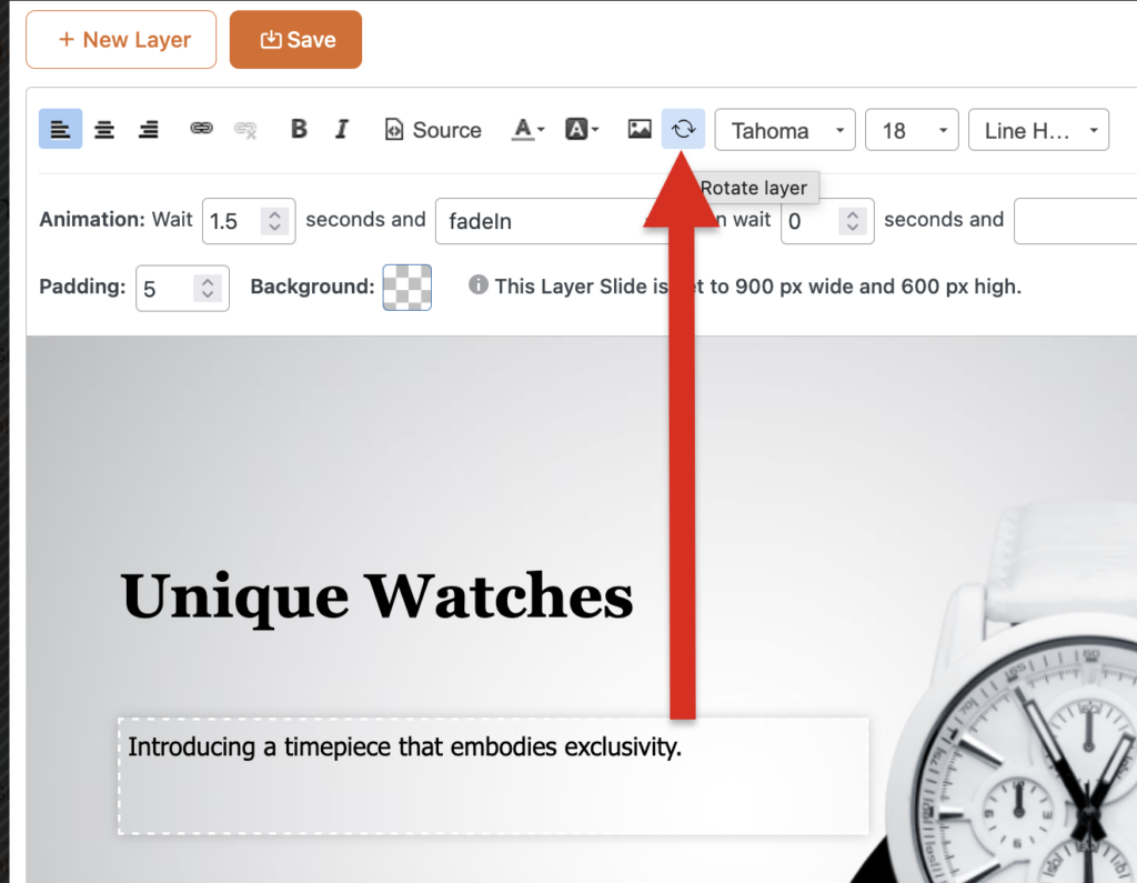 rotate a text layer for Layer slides