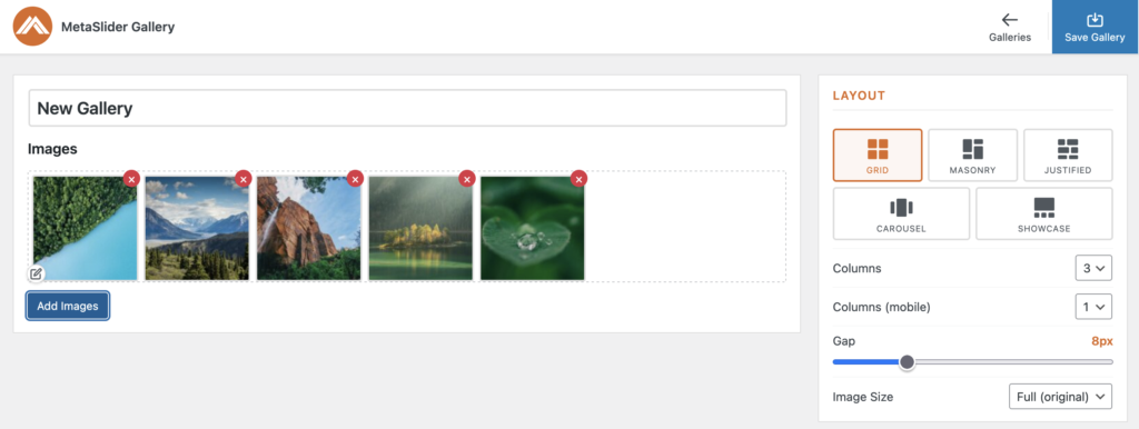 MetaSlider Gallery layouts
