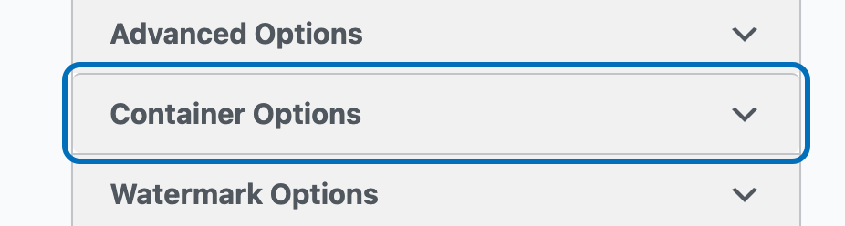 Container Options section in the slideshow editor