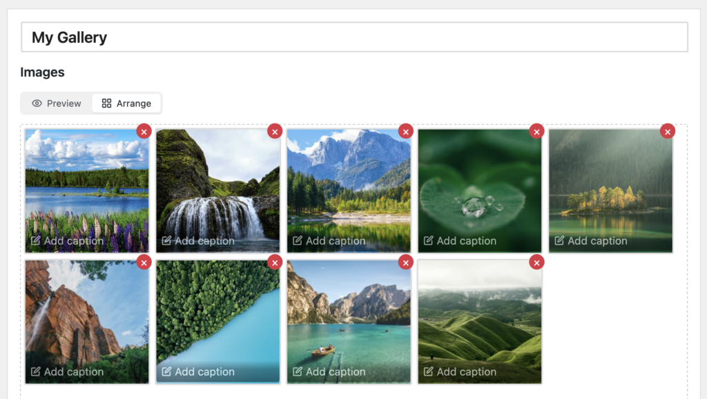 Arrange tab screenshot