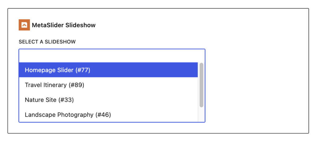 Searchable block selector: