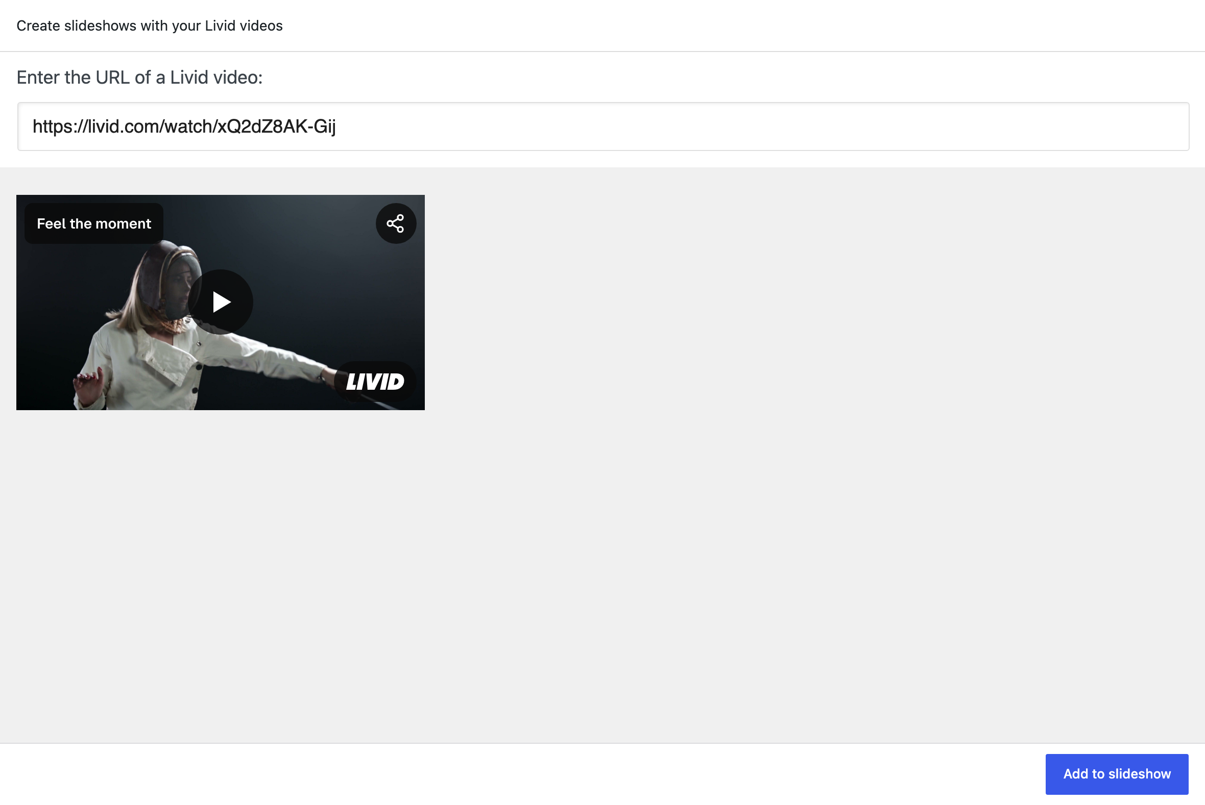 Livid video URL box with a preview of the player