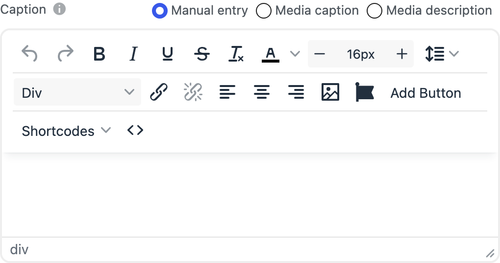 Caption field on a slide's General tab