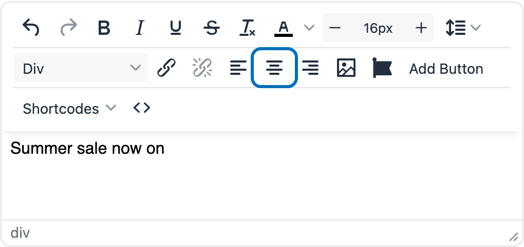 Center alignment button in the caption toolbar